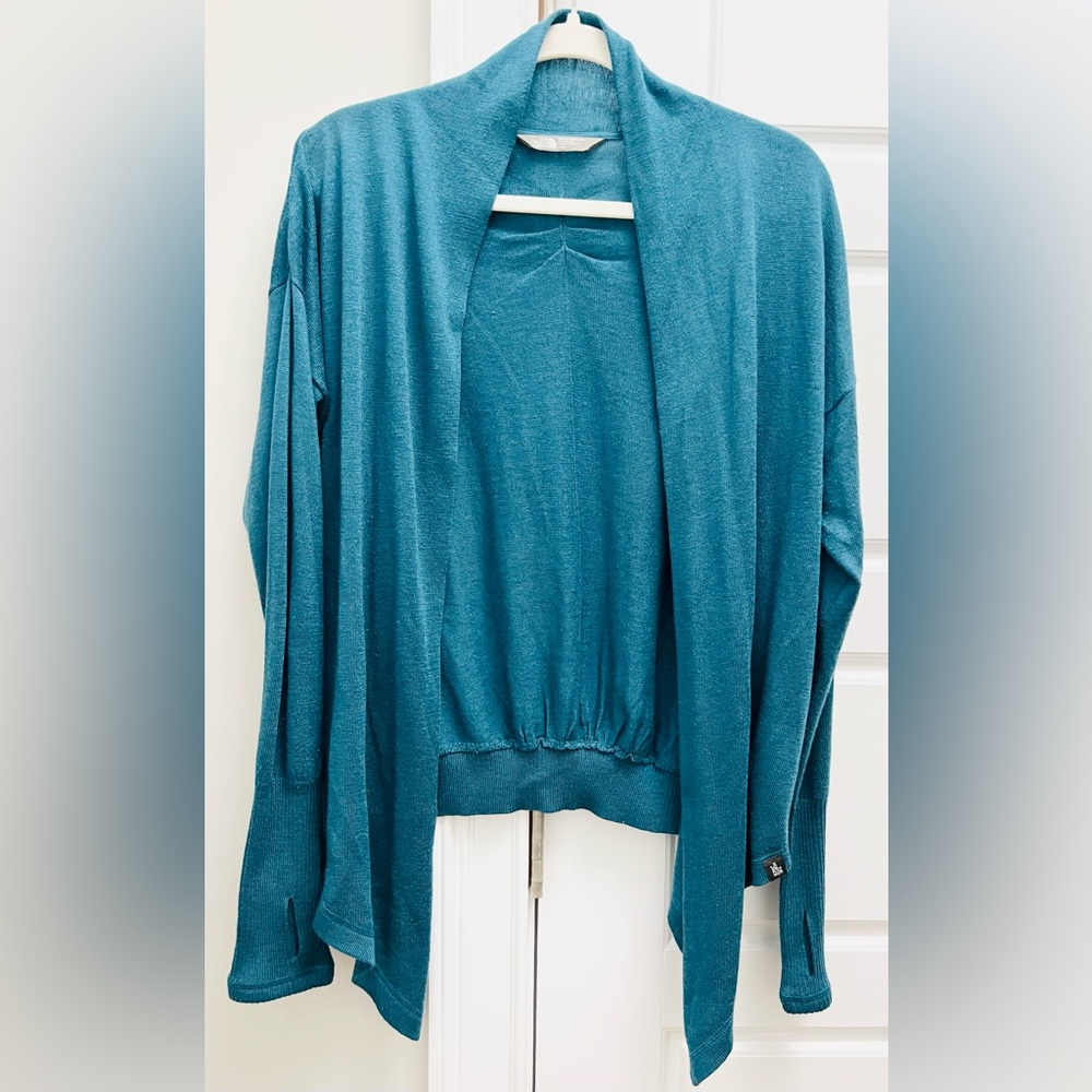 THE NORTH FACE Teal Waterfall Open Front Cardigan Sweater Thumbholes Size Large